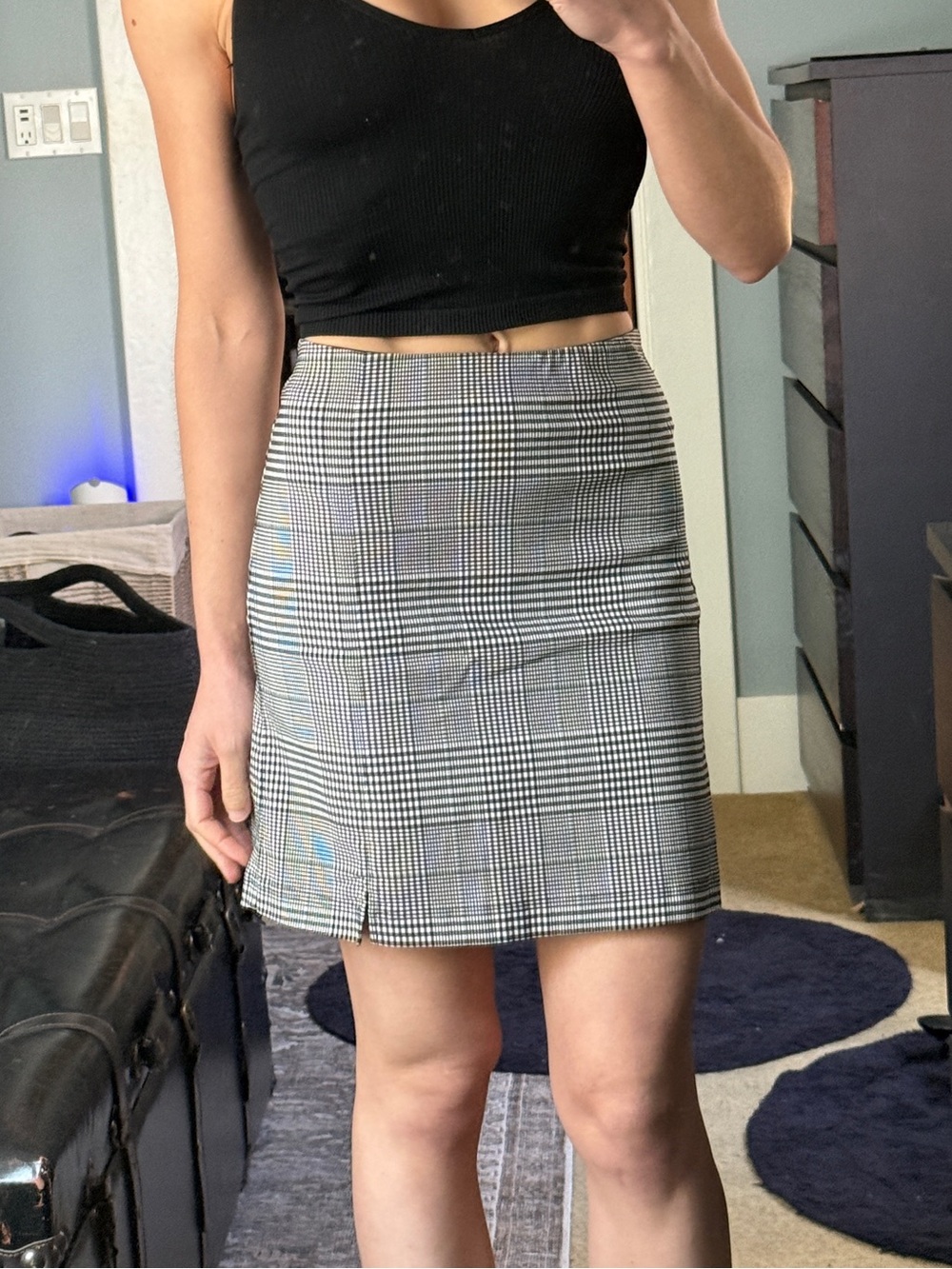 Topshop Black and White Checkered Mini Skirt